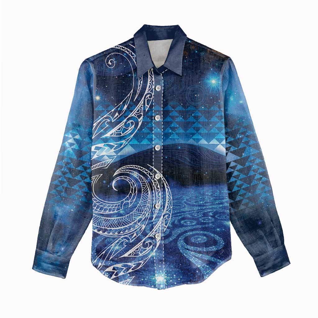New Zealand Matariki Women Casual Shirt Taniko Aramoana With Koru Galaxy Sky Night