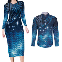 New Zealand Matariki Couples Matching Long Sleeve Bodycon Dress and Long Sleeve Button Shirt Taniko Aramoana With Maori Galaxy Sky Night