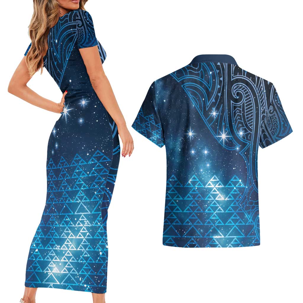 New Zealand Matariki Couples Matching Short Sleeve Bodycon Dress and Hawaiian Shirt Taniko Aramoana With Maori Galaxy Sky Night