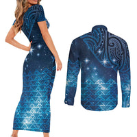 New Zealand Matariki Couples Matching Short Sleeve Bodycon Dress and Long Sleeve Button Shirt Taniko Aramoana With Maori Galaxy Sky Night
