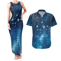 New Zealand Matariki Couples Matching Tank Maxi Dress and Hawaiian Shirt Taniko Aramoana With Maori Galaxy Sky Night