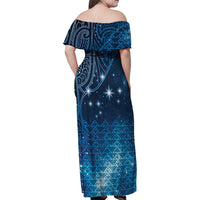 New Zealand Matariki Family Matching Off Shoulder Maxi Dress and Hawaiian Shirt Taniko Aramoana With Maori Galaxy Sky Night