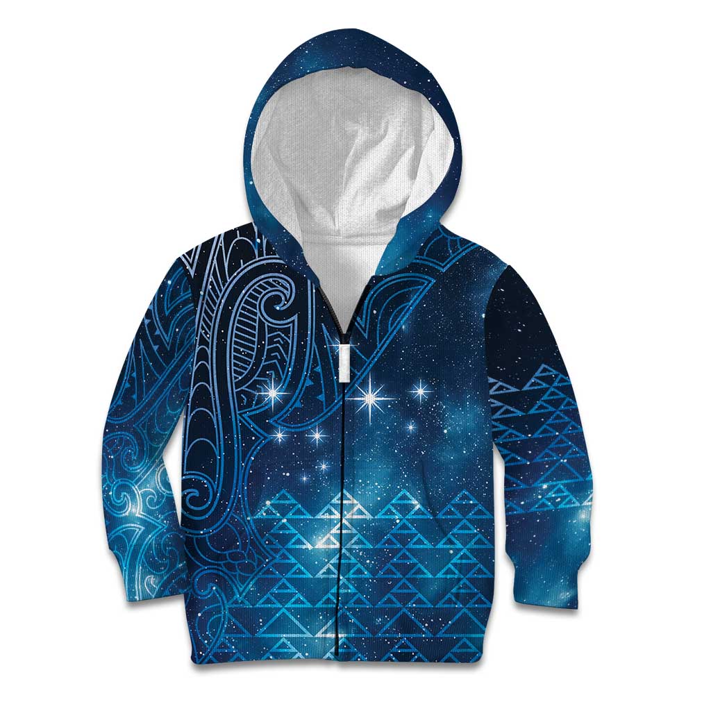 New Zealand Matariki Kid Hoodie Taniko Aramoana With Maori Galaxy Sky Night