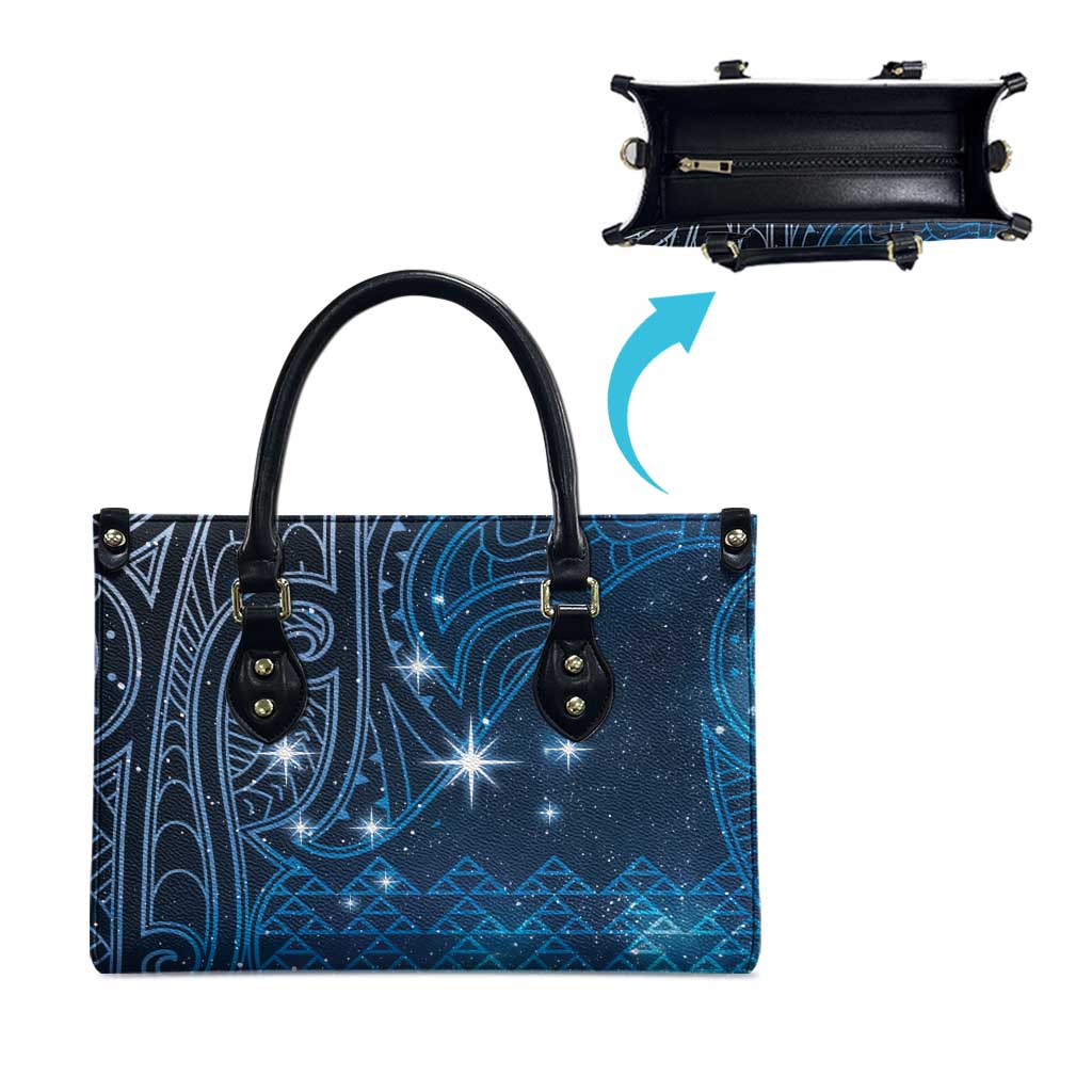 New Zealand Matariki Leather Bag Taniko Aramoana With Maori Galaxy Sky Night - Polynesian Pride