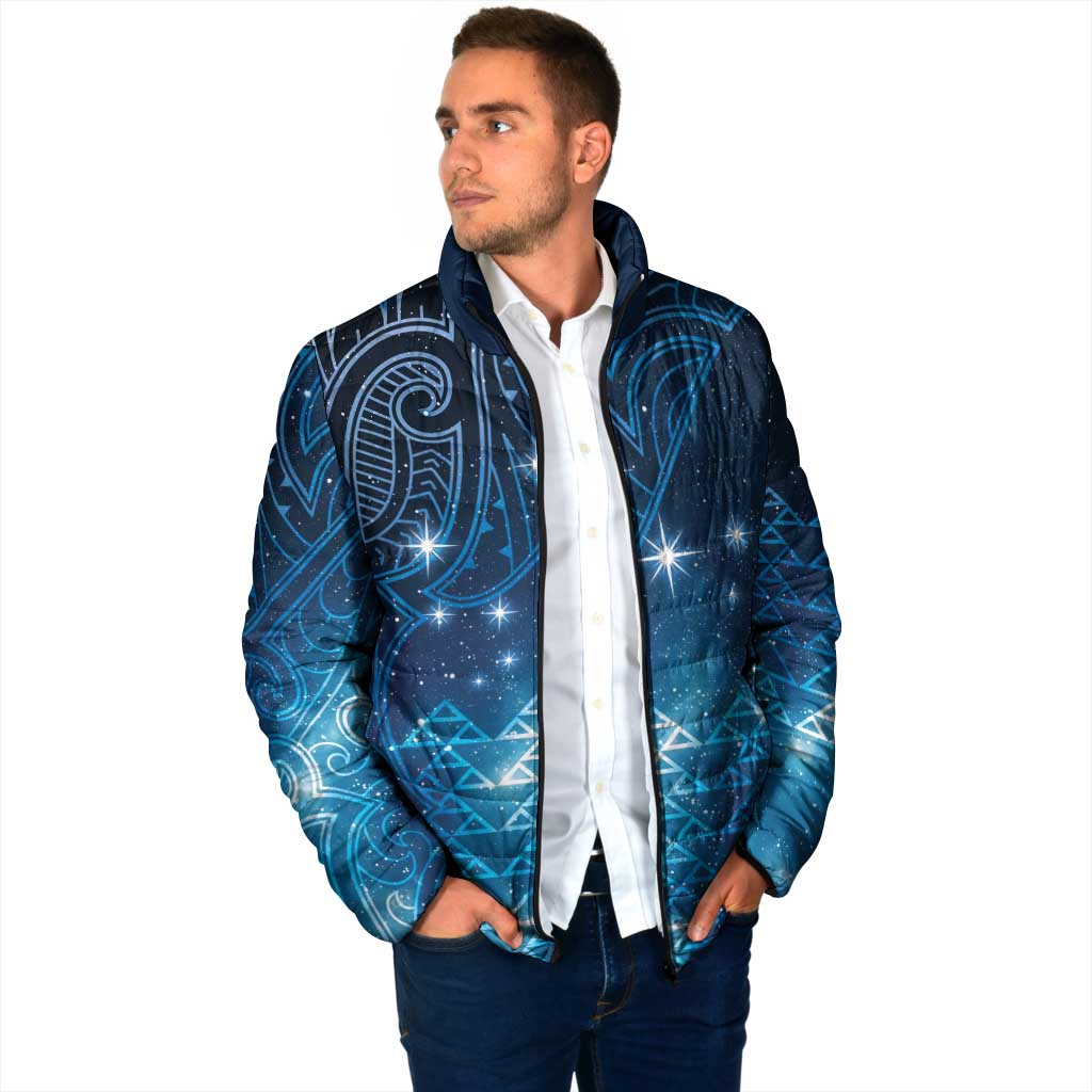 New Zealand Matariki Padded Jacket Taniko Aramoana With Maori Galaxy Sky Night - Polynesian Pride