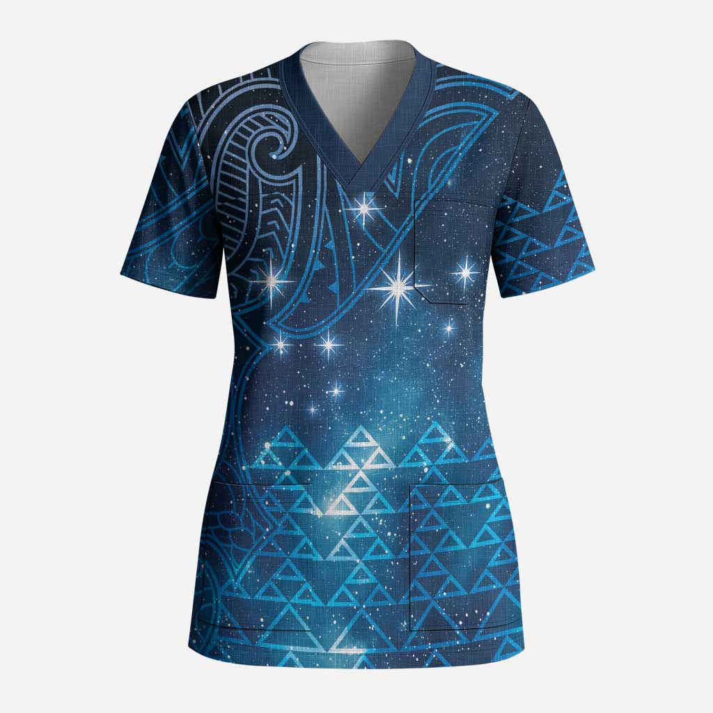 New Zealand Matariki Scrub Top Taniko Aramoana With Maori Galaxy Sky Night - Polynesian Pride