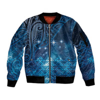 New Zealand Matariki Sleeve Zip Bomber Jacket Taniko Aramoana With Maori Galaxy Sky Night