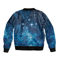 New Zealand Matariki Sleeve Zip Bomber Jacket Taniko Aramoana With Maori Galaxy Sky Night
