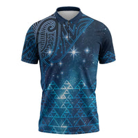 New Zealand Matariki Zipper Polo Shirt Taniko Aramoana With Maori Galaxy Sky Night - Polynesian Pride