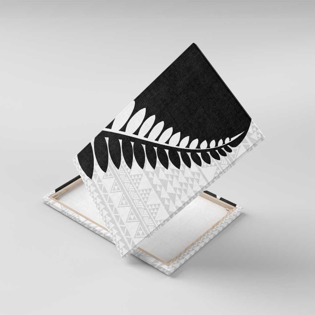 New Zealand Silver Fern Niho Taniwha Canvas Wall Art LT9 With Frame Black - Polynesian Pride