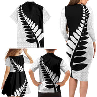 New Zealand Silver Fern Niho Taniwha Family Matching Long Sleeve Bodycon Dress and Hawaiian Shirt