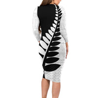 New Zealand Silver Fern Niho Taniwha Family Matching Long Sleeve Bodycon Dress and Hawaiian Shirt