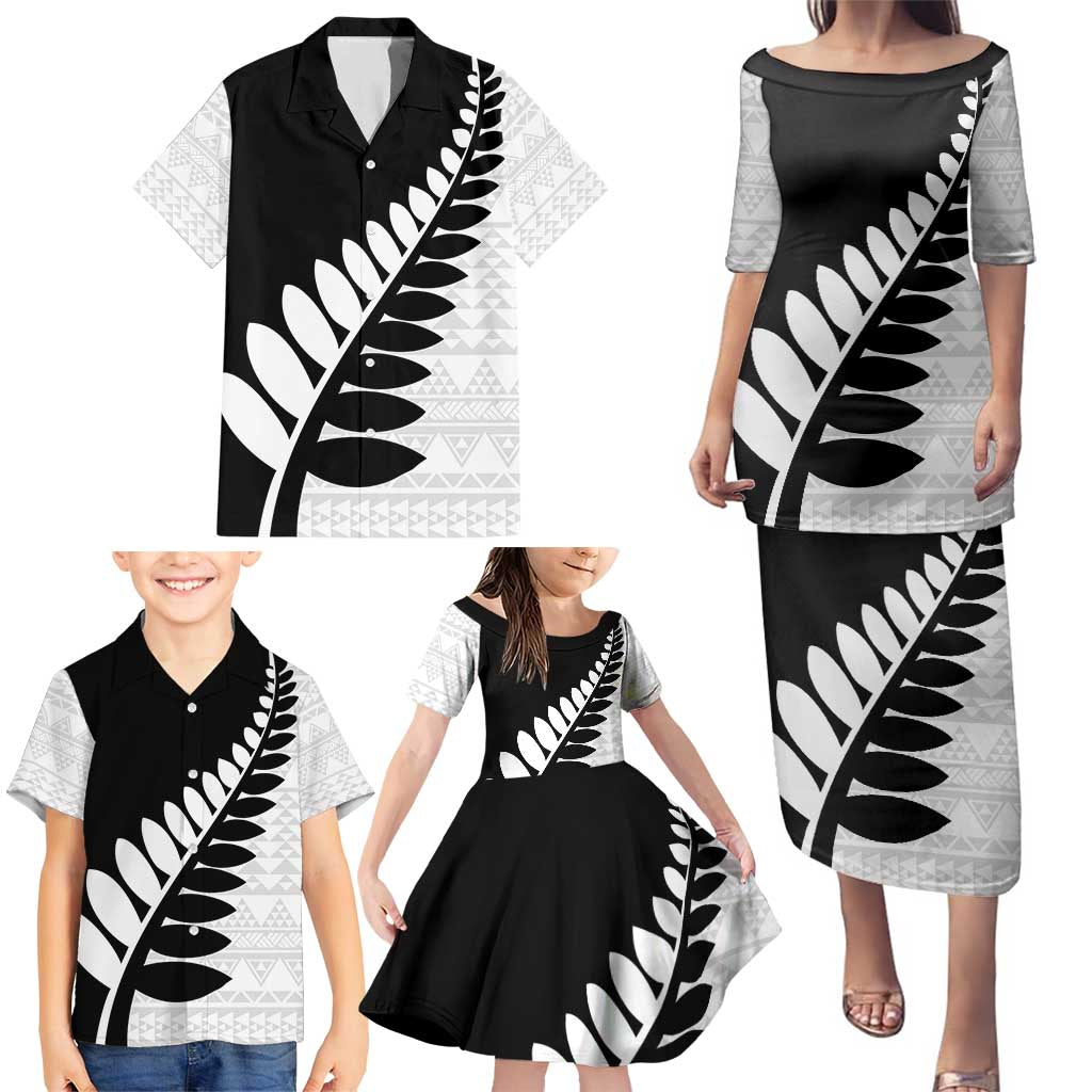 New Zealand Silver Fern Niho Taniwha Family Matching Puletasi and Hawaiian Shirt