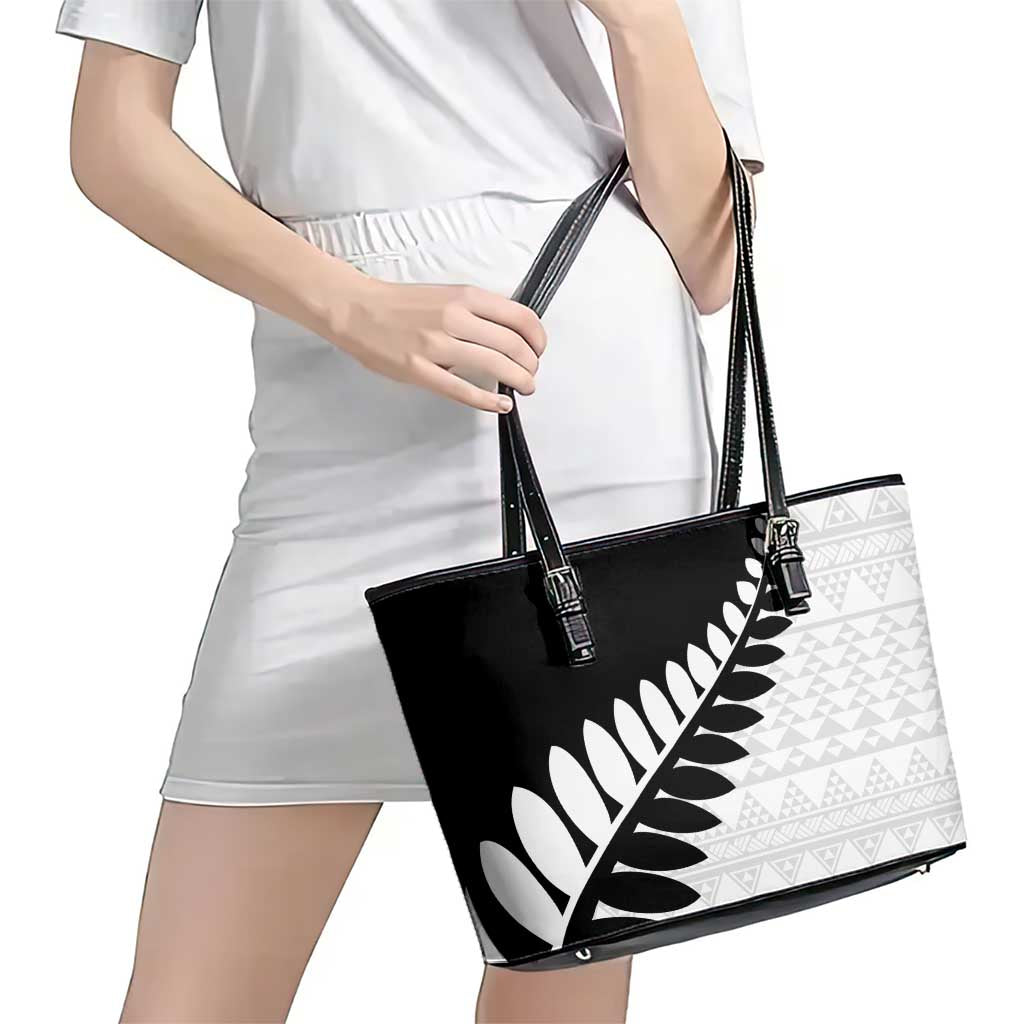 New Zealand Silver Fern Niho Taniwha Leather Tote Bag LT9 - Polynesian Pride