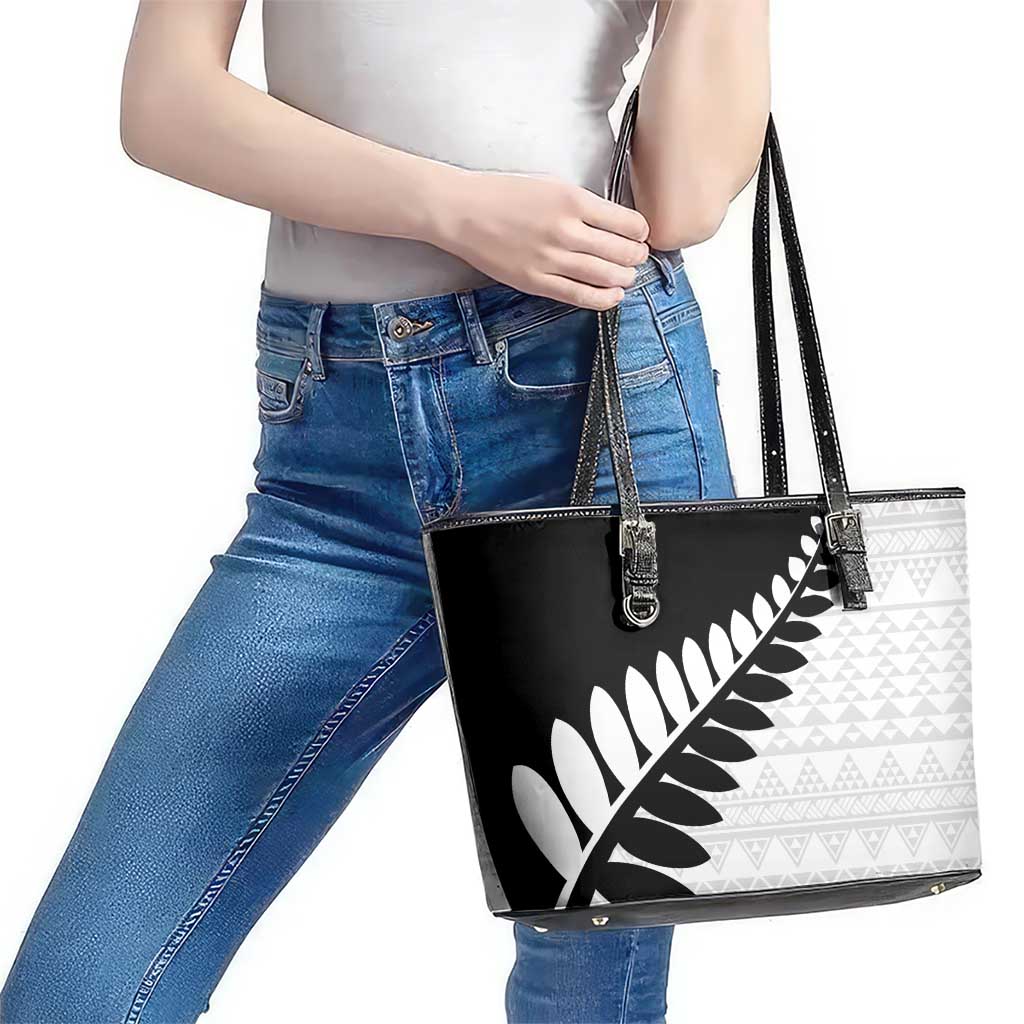 New Zealand Silver Fern Niho Taniwha Leather Tote Bag LT9 - Polynesian Pride