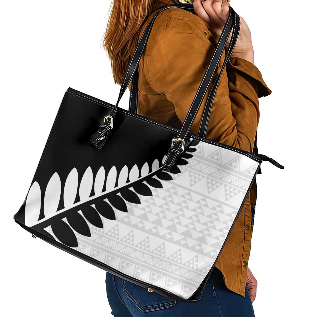 New Zealand Silver Fern Niho Taniwha Leather Tote Bag LT9 - Polynesian Pride