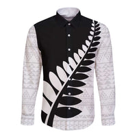 New Zealand Silver Fern Niho Taniwha Long Sleeve Button Shirt LT9 Unisex Black - Polynesian Pride