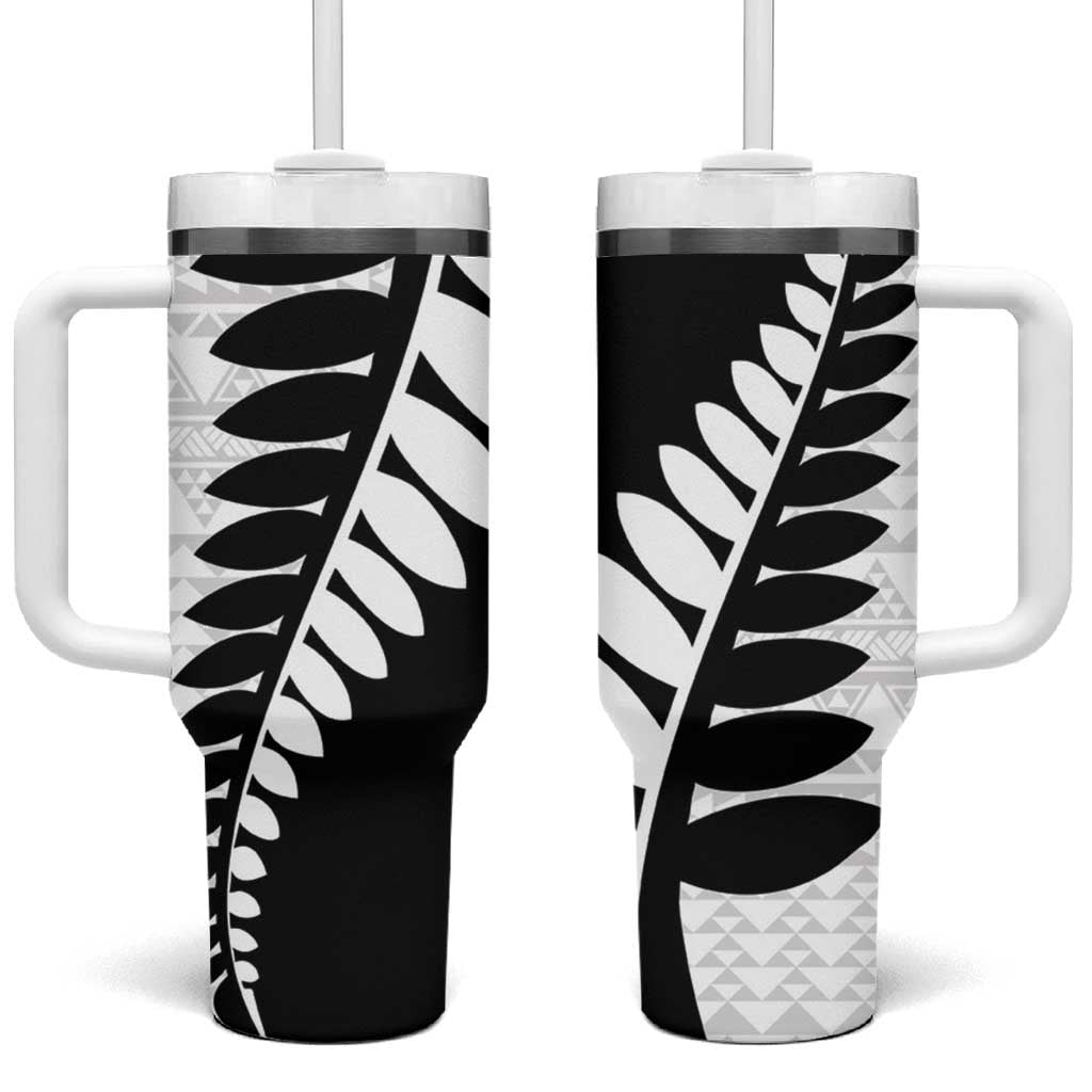 New Zealand Silver Fern Niho Taniwha Tumbler With Handle LT9 One Size: 40 oz Black - Polynesian Pride