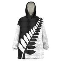 New Zealand Silver Fern Niho Taniwha Wearable Blanket Hoodie LT9 One Size Black - Polynesian Pride