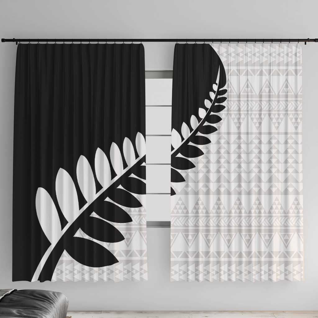 New Zealand Silver Fern Niho Taniwha Window Curtain LT9 With Hooks Black - Polynesian Pride