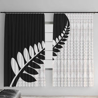 New Zealand Silver Fern Niho Taniwha Window Curtain LT9 With Hooks Black - Polynesian Pride