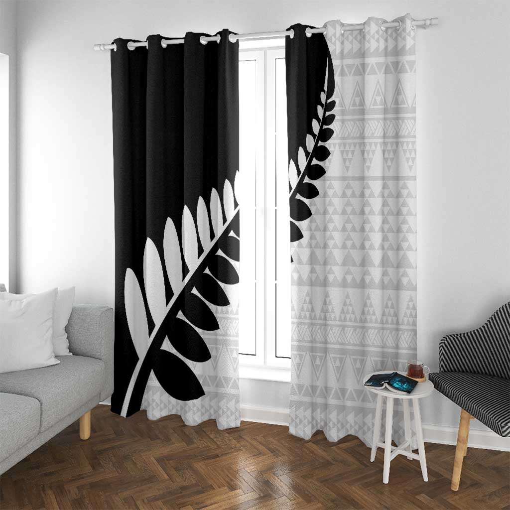 New Zealand Silver Fern Niho Taniwha Window Curtain LT9 With Grommets Black - Polynesian Pride
