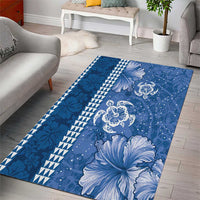 Blue Hibiscus Turle Area Rug Hawaiian Style Tribal Tapa Pattern