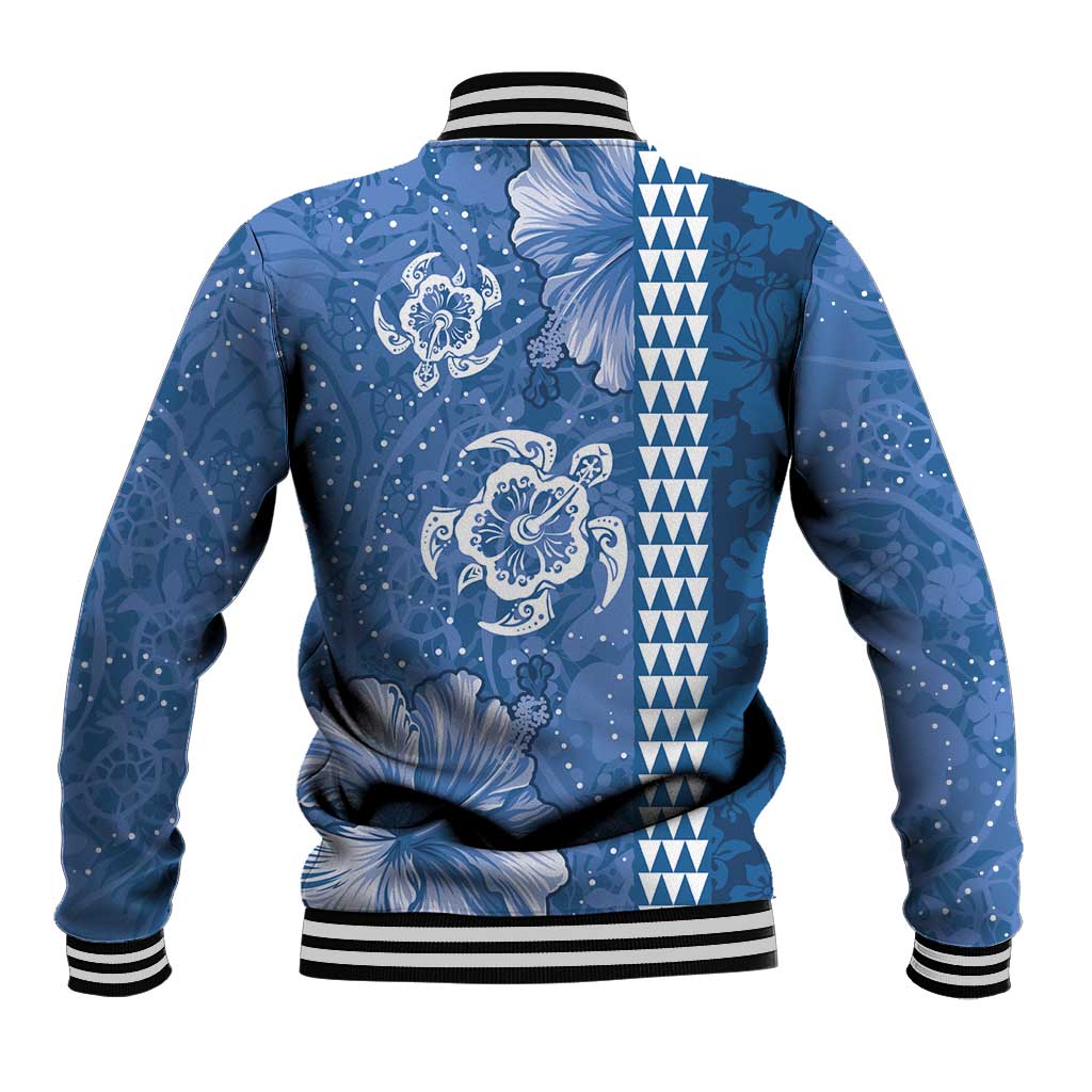Blue Hibiscus Turle Baseball Jacket Hawaiian Style Tribal Tapa Pattern LT9 - Polynesian Pride