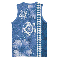 Blue Hibiscus Turle Basketball Jersey Hawaiian Style Tribal Tapa Pattern - Polynesian Pride