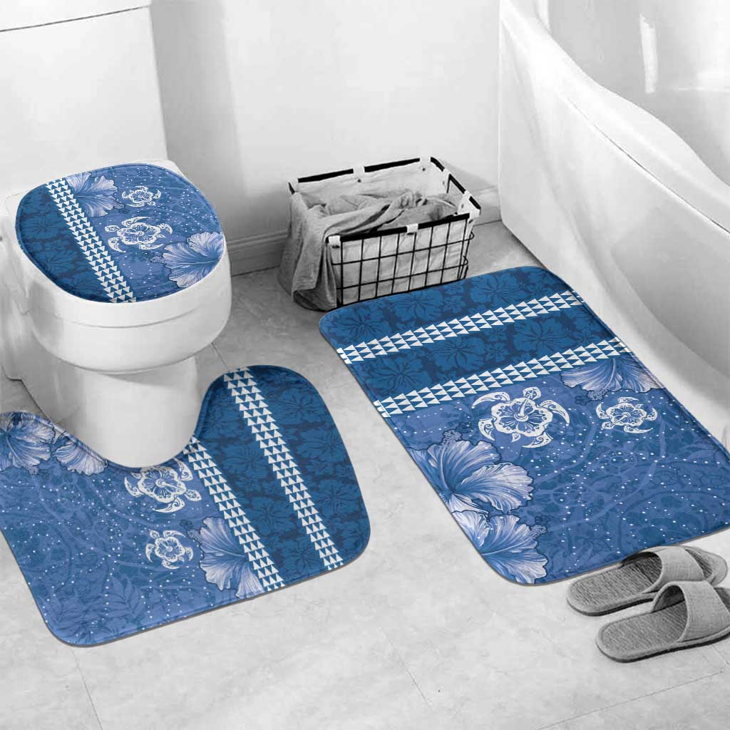 Blue Hibiscus Turle Bathroom Set Hawaiian Style Tribal Tapa Pattern - Polynesian Pride