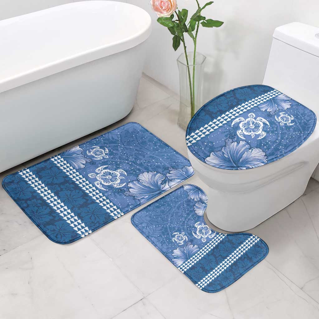 Blue Hibiscus Turle Bathroom Set Hawaiian Style Tribal Tapa Pattern - Polynesian Pride