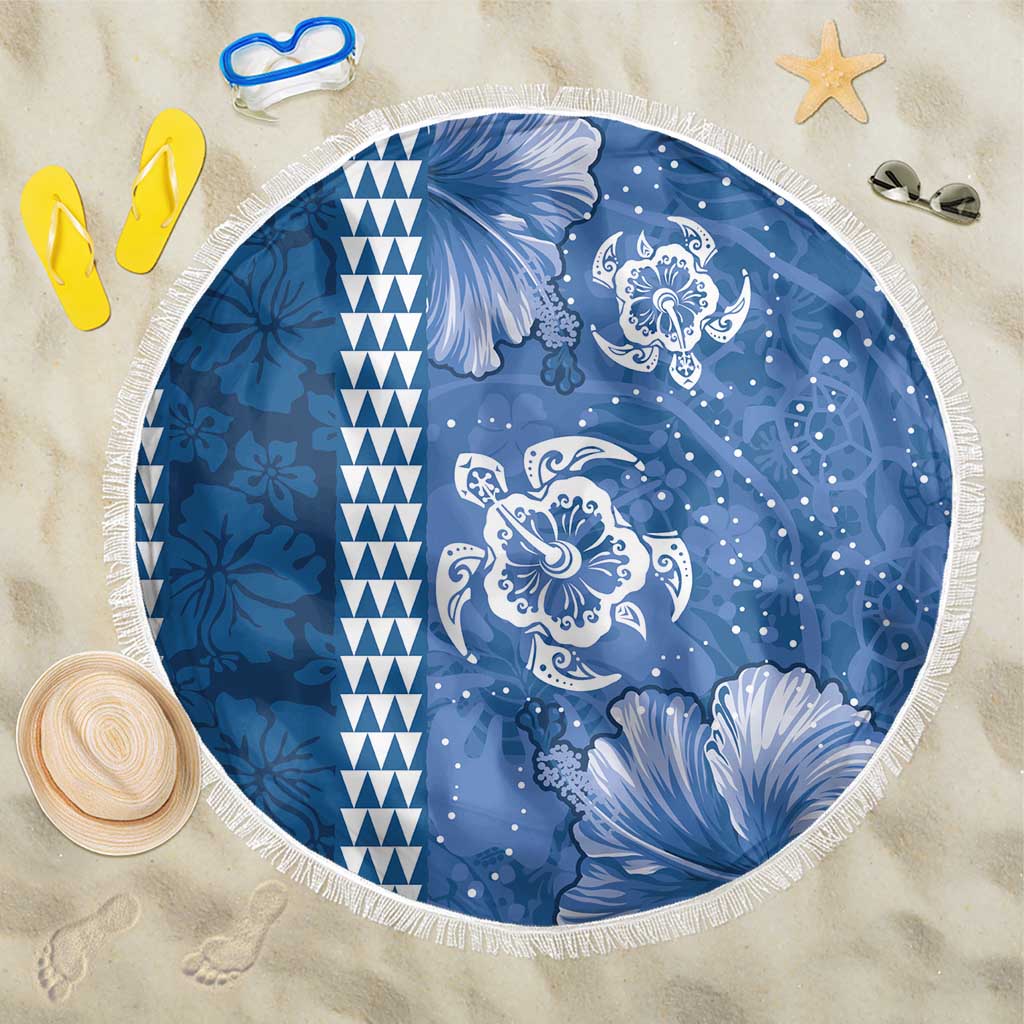 Blue Hibiscus Turle Beach Blanket Hawaiian Style Tribal Tapa Pattern LT9 One Size 150cm Blue - Polynesian Pride
