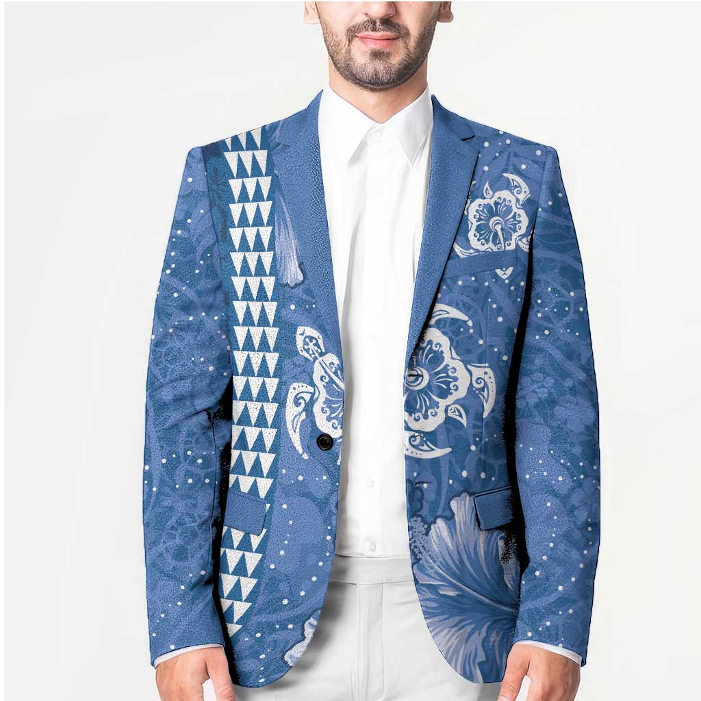 Blue Hibiscus Turle Blazer Hawaiian Style Tribal Tapa Pattern - Polynesian Pride