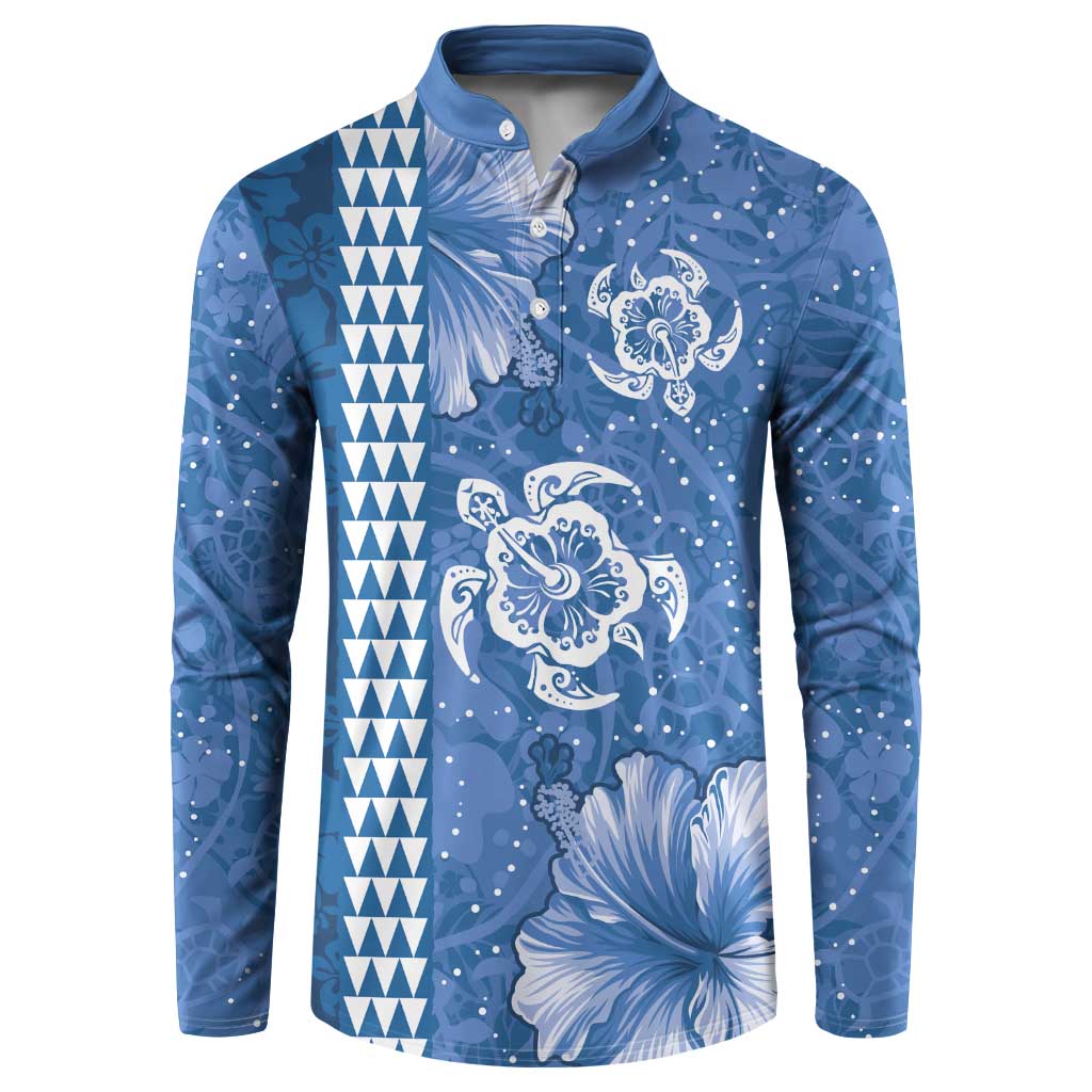 Blue Hibiscus Turle Button Sweatshirt Hawaiian Style Tribal Tapa Pattern LT9 Blue - Polynesian Pride