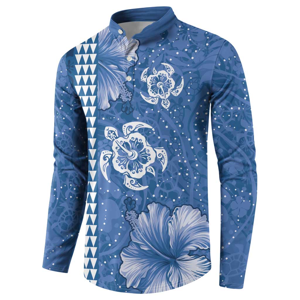 Blue Hibiscus Turle Button Sweatshirt Hawaiian Style Tribal Tapa Pattern LT9 - Polynesian Pride