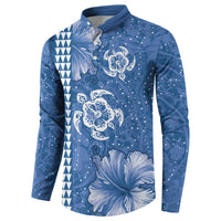 Blue Hibiscus Turle Button Sweatshirt Hawaiian Style Tribal Tapa Pattern LT9 - Polynesian Pride