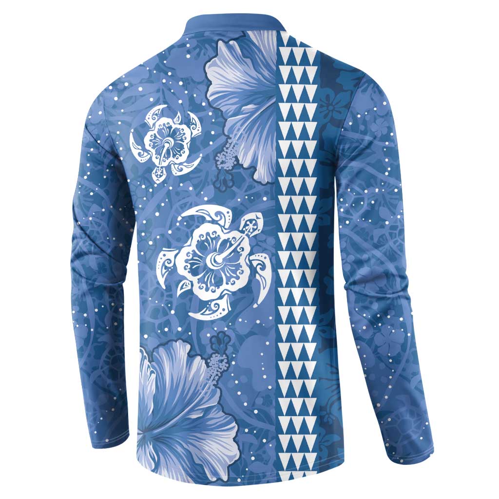 Blue Hibiscus Turle Button Sweatshirt Hawaiian Style Tribal Tapa Pattern LT9 - Polynesian Pride