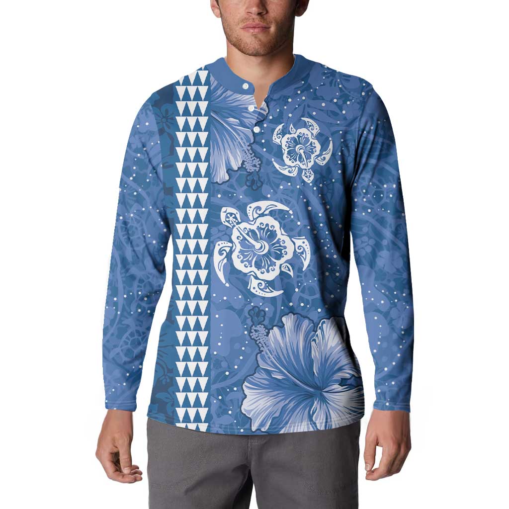Blue Hibiscus Turle Button Sweatshirt Hawaiian Style Tribal Tapa Pattern LT9 - Polynesian Pride
