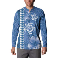 Blue Hibiscus Turle Button Sweatshirt Hawaiian Style Tribal Tapa Pattern LT9 - Polynesian Pride
