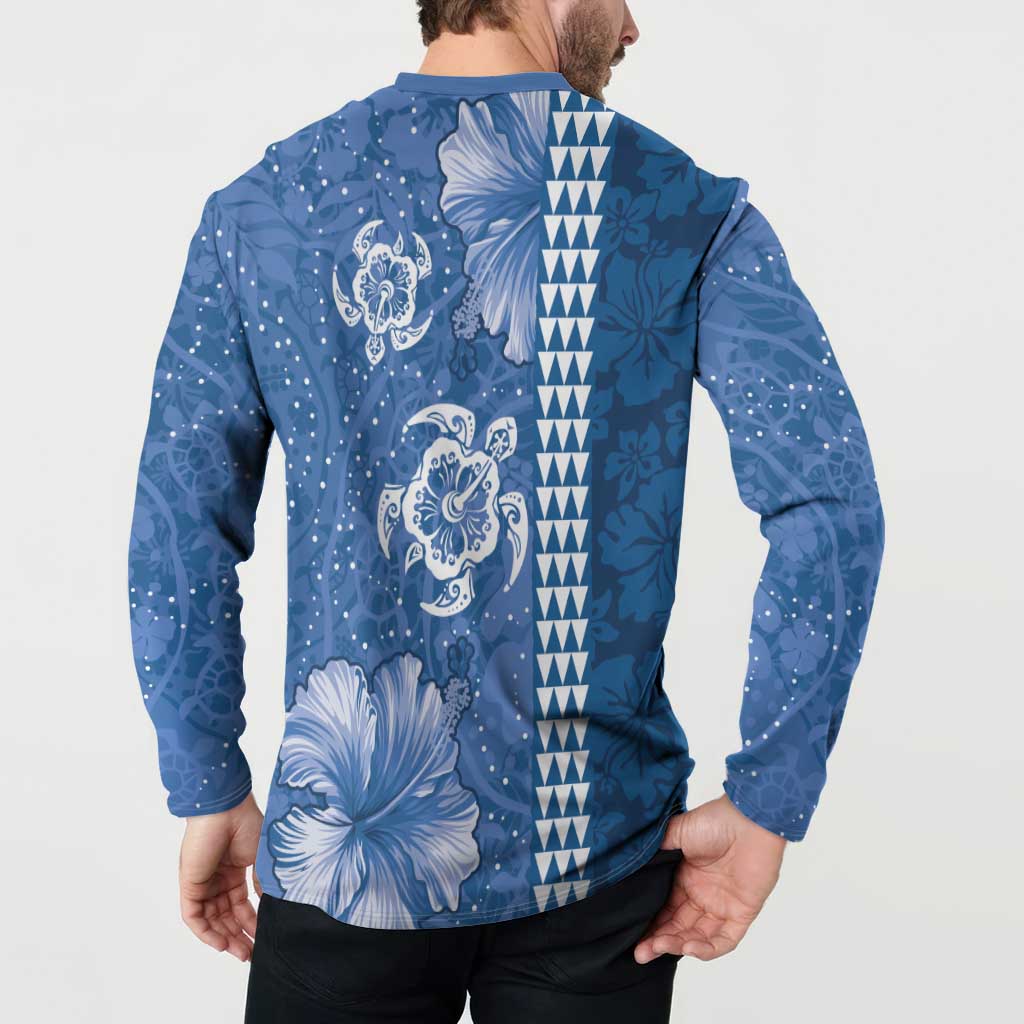Blue Hibiscus Turle Button Sweatshirt Hawaiian Style Tribal Tapa Pattern LT9 - Polynesian Pride