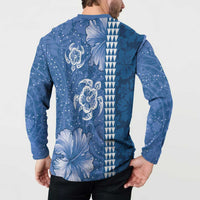 Blue Hibiscus Turle Button Sweatshirt Hawaiian Style Tribal Tapa Pattern LT9 - Polynesian Pride
