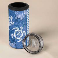 Blue Hibiscus Turle 4 in 1 Can Cooler Tumbler Hawaiian Style Tribal Tapa Pattern