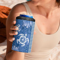 Blue Hibiscus Turle 4 in 1 Can Cooler Tumbler Hawaiian Style Tribal Tapa Pattern