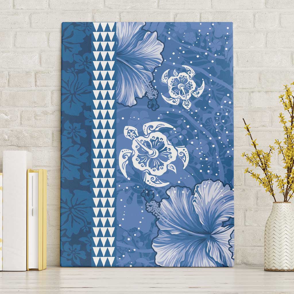 Blue Hibiscus Turle Canvas Wall Art Hawaiian Style Tribal Tapa Pattern LT9 Without Frame Blue - Polynesian Pride