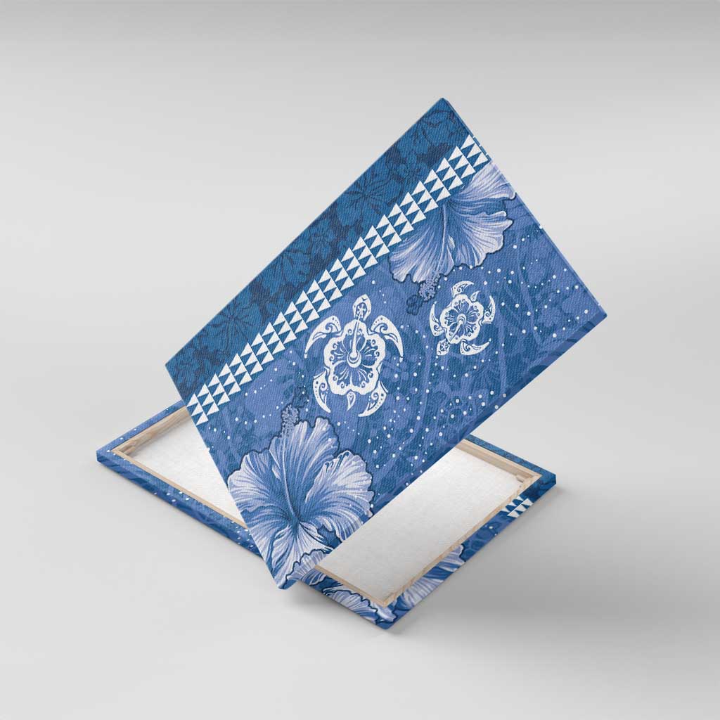 Blue Hibiscus Turle Canvas Wall Art Hawaiian Style Tribal Tapa Pattern LT9 With Frame Blue - Polynesian Pride