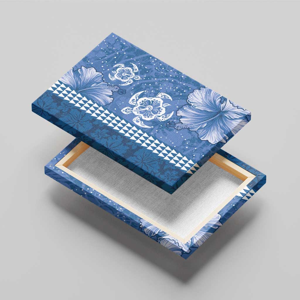 Blue Hibiscus Turle Canvas Wall Art Hawaiian Style Tribal Tapa Pattern LT9 - Polynesian Pride