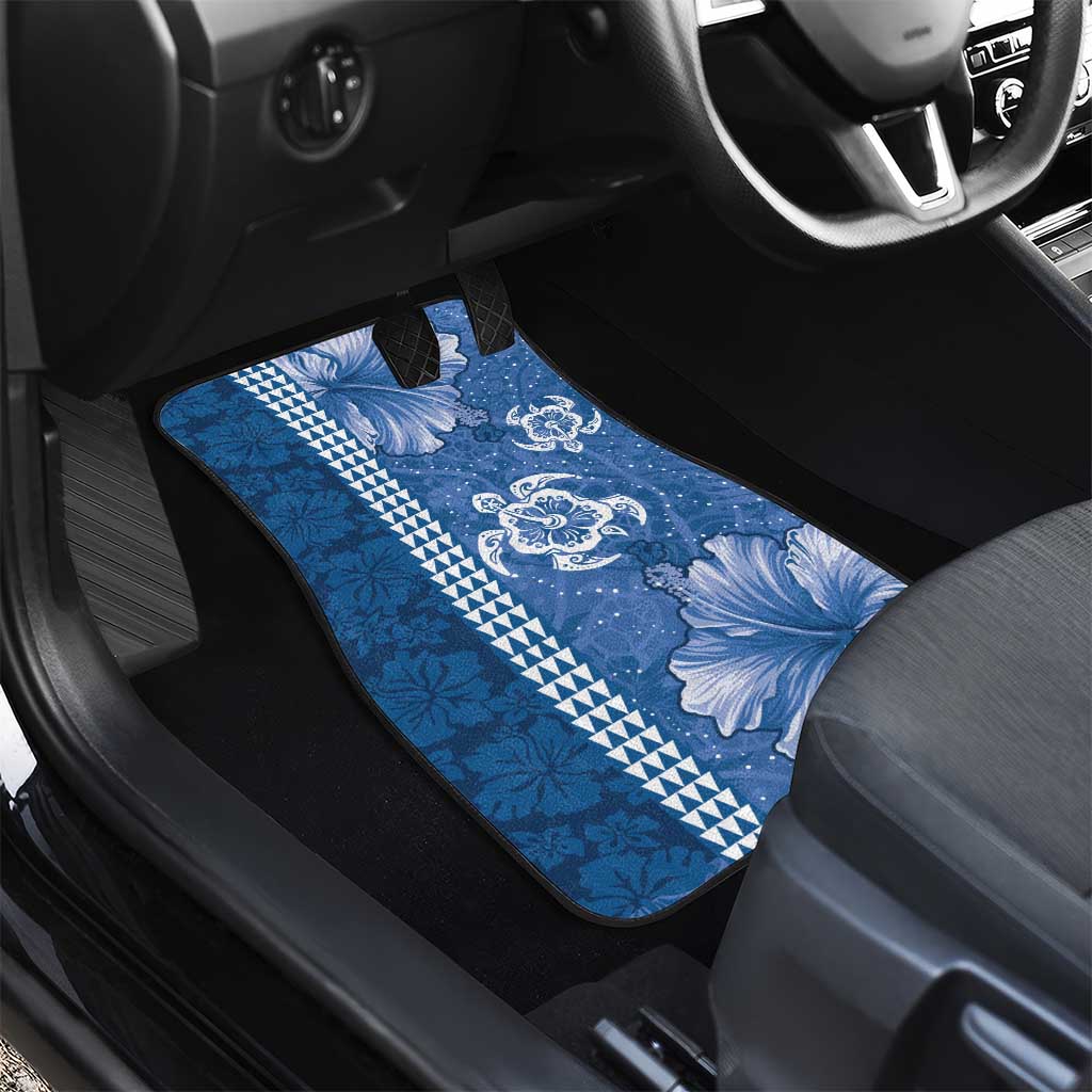 Blue Hibiscus Turle Car Mats Hawaiian Style Tribal Tapa Pattern