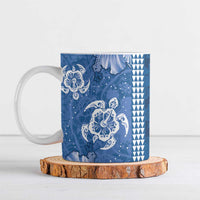 Blue Hibiscus Turle Ceramic Mug Hawaiian Style Tribal Tapa Pattern - Polynesian Pride
