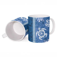 Blue Hibiscus Turle Ceramic Mug Hawaiian Style Tribal Tapa Pattern - Polynesian Pride