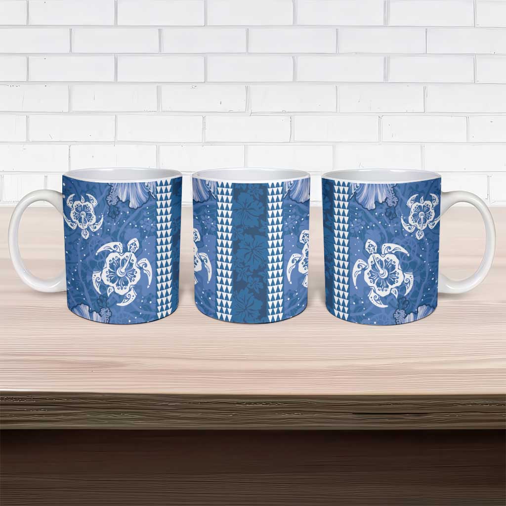 Blue Hibiscus Turle Ceramic Mug Hawaiian Style Tribal Tapa Pattern - Polynesian Pride